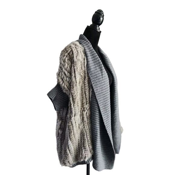 HAUTE HIPPIE Gray Rabbit Fur Wool Open Front Sweater Cardigan XS/S Pre-owned - Picture 2 of 9